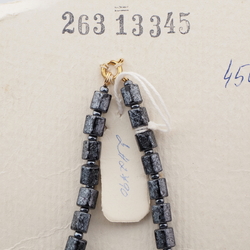 Vintage Czech necklace black hematite marble glass beads 18"