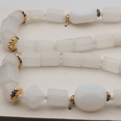 Vintage Czech necklace frost satin atlas opaline white glass beads 28" 