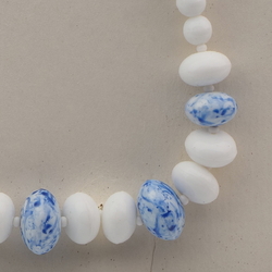 Vintage Czech necklace white blue marble round rondelle glass beads