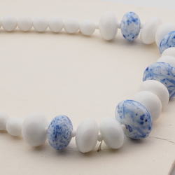 Vintage Czech necklace white blue marble round rondelle glass beads