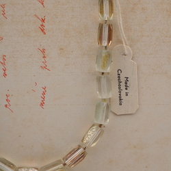 Vintage Czech necklace gold lustre pentagon bugle glass beads 18"