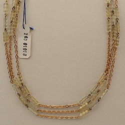 Vintage Czech 3 strand chain necklace gold lustre pentagon bugle glass beads 