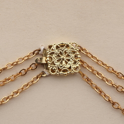 Vintage Czech 3 strand chain necklace gold lustre pentagon bugle glass beads 