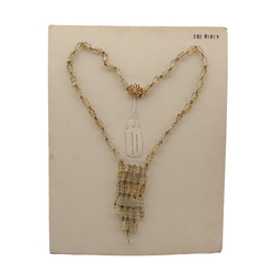 Vintage Czech link tassle necklace gold lustre pentagon bugle glass beads 