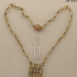Vintage Czech link tassle necklace gold lustre pentagon bugle glass beads 
