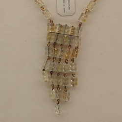 Vintage Czech link tassle necklace gold lustre pentagon bugle glass beads 