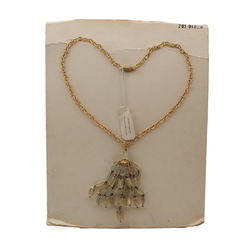 Vintage Czech gold chain tassle necklace gold lustre pentagon bugle glass beads 