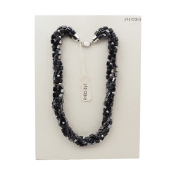 Vintage Czech 4 strand necklace black hematite silver glass beads