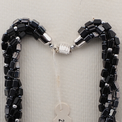 Vintage Czech 4 strand necklace black hematite silver glass beads