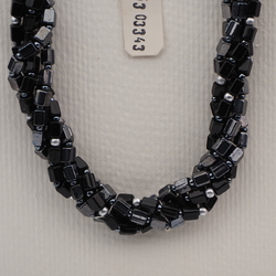 Vintage Czech 4 strand necklace black hematite silver glass beads