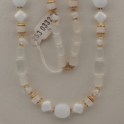 Vintage Czech necklace frost satin atlas white glass beads 28"