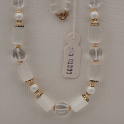 Vintage Czech necklace frost satin atlas clear pearl glass beads 
