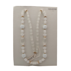 Vintage Czech necklace frost satin atlas opaline white glass beads 28"