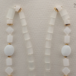 Vintage Czech necklace frost satin atlas opaline white glass beads 28"