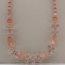 Vintage Czech necklace frost pink satin atlas clear glass beads