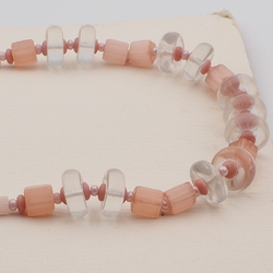 Vintage Czech necklace frost pink satin atlas clear glass beads