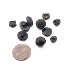 Lot (9) Czech Victorian Deco antique small black glass buttons