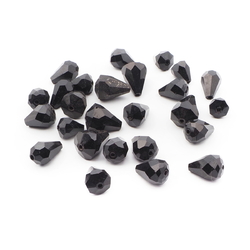 Lot (26) Czech Deco vintage black teardrop faceted glass beads 