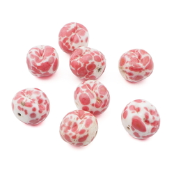 Lot (8) Vintage Czech pink marble round pinched lampwork glass beads 11mm