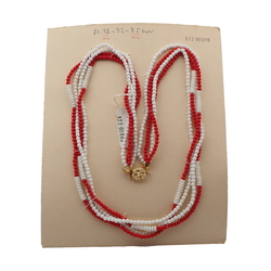 Vintage Czech 4 strand necklace red white round rondelle glass beads 