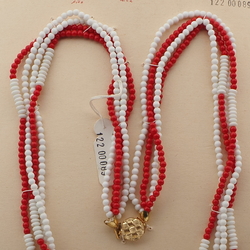 Vintage Czech 4 strand necklace red white round rondelle glass beads 