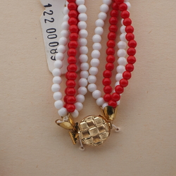 Vintage Czech 4 strand necklace red white round rondelle glass beads 