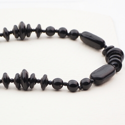 Vintage Czech necklace black round oval rondelle glass beads 