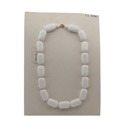 Vintage Czech necklace white chunky oval rectangle glass beads 16"