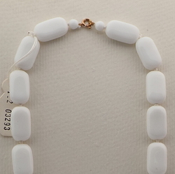 Vintage Czech necklace white chunky oval rectangle glass beads 16"