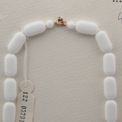 Vintage Czech necklace white oval rectangle glass beads 18"