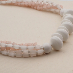 Vintage Czech 1 to 5 strand necklace satin atlas pentagon white glass beads 