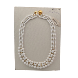 Vintage Czech 3 strand necklace white round oval bugle glass beads 18" 