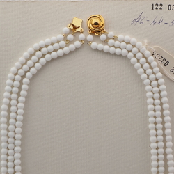 Vintage Czech 3 strand necklace white round oval bugle glass beads 18" 