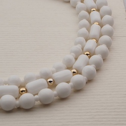 Vintage Czech 3 strand necklace white round oval bugle glass beads 18" 