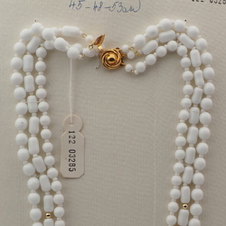 Vintage Czech 3 strand necklace white round oval bugle glass beads 18"
