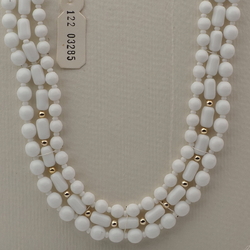 Vintage Czech 3 strand necklace white round oval bugle glass beads 18"