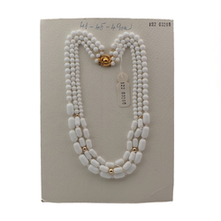 Vintage Czech 3 strand necklace white round oval bugle glass beads 16"