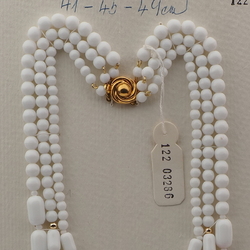 Vintage Czech 3 strand necklace white round oval bugle glass beads 16"