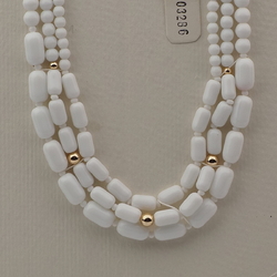 Vintage Czech 3 strand necklace white round oval bugle glass beads 16"