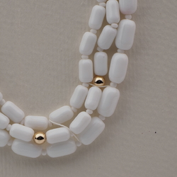 Vintage Czech 3 strand necklace white round oval bugle glass beads 16"