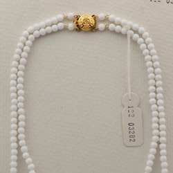 Vintage Czech 2 strand fringe necklace white round glass beads 