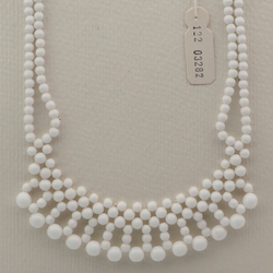 Vintage Czech 2 strand fringe necklace white round glass beads 
