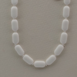 Vintage Czech necklace white oval rectangle glass beads 19"