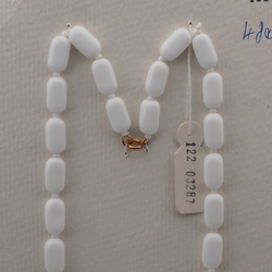 Vintage Czech necklace white oval rectangle glass beads 19"