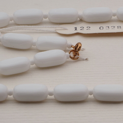Vintage Czech necklace white oval rectangle glass beads 19"