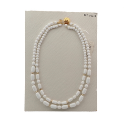 Vintage Czech 2 strand necklace white round oval bugle glass beads 