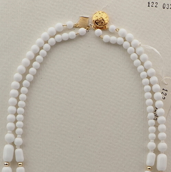 Vintage Czech 2 strand necklace white round oval bugle glass beads 