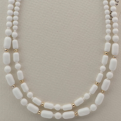 Vintage Czech 2 strand necklace white round oval bugle glass beads 