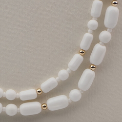 Vintage Czech 2 strand necklace white round oval bugle glass beads 