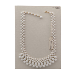 Vintage Czech fringe necklace white round teardrop glass beads